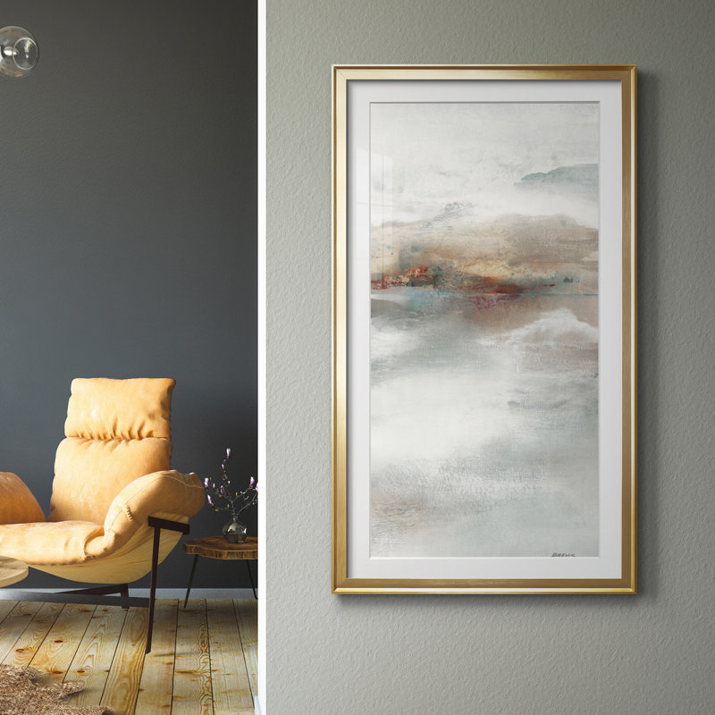 «Rising Veil V», reproduction d'art, H 22,5 po x l 42,5 po x P 1,5 po, Papier encadré doré, Blanc