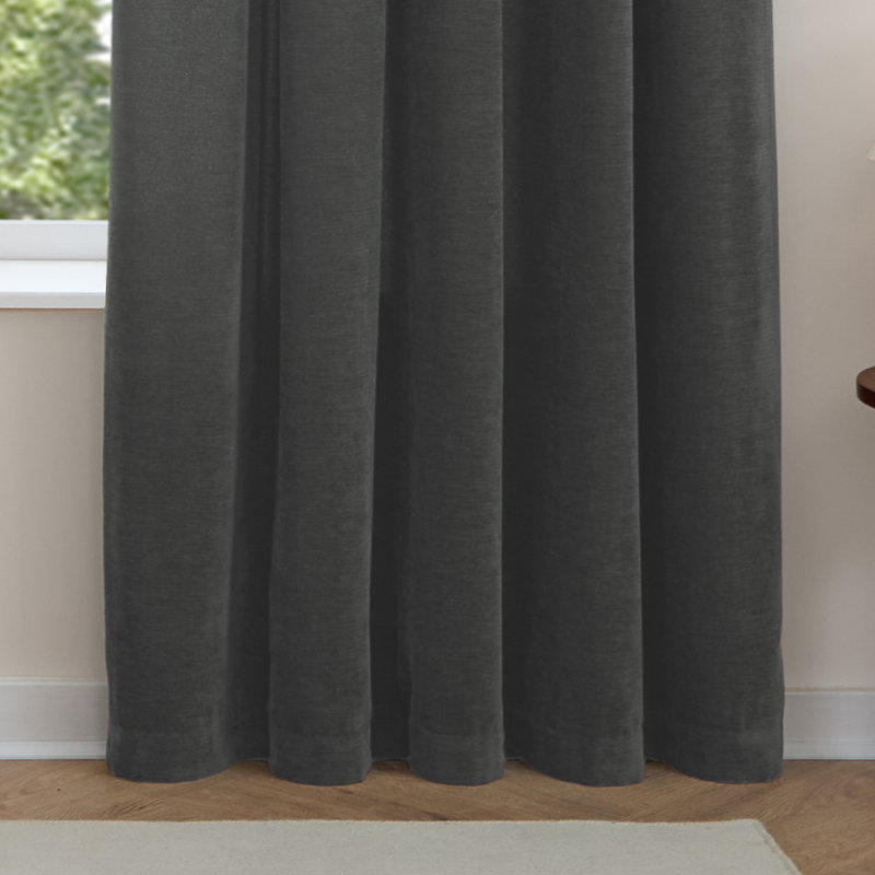 Soft Chenille Blackout Curtain Panel Pair, Grey, 168cm Width x 183cm Drop