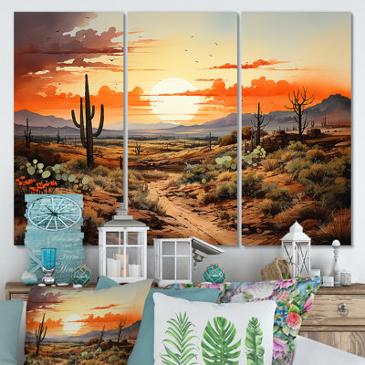 Silhouette orange, cactus lever de soleil - art mural floral cactus
