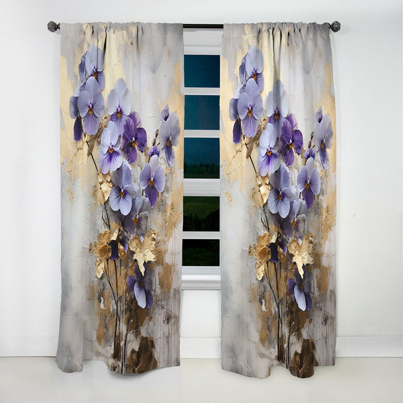 Beaury - Violets Floral Blackout Curtain - 1 Panels, 52" W x 84" L