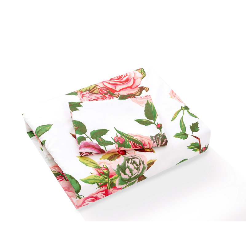 King Pink Rose Floral Duvet Cover Set with 2 Pillowcases and Corner Ties, King Duvet Cover + 2 King Pillowcases