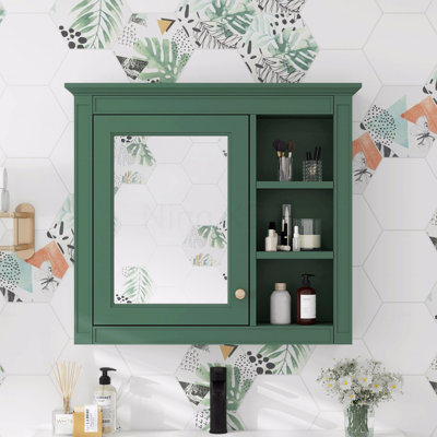 Armoire à pharmacie 30 po x 28 po, armoire de rangement murale pour salle de bain, armoire murale moderne avec miroir, armoire à pharmacie, armoire à miroir avec 3 tablettes ouvertes (meuble-lavabo non inclus)