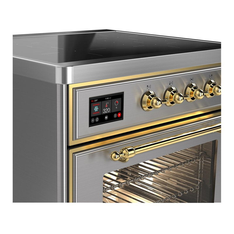 Cuisinière à induction ILVE Majestic III Series 30 po avec 4 éléments à induction (porte en verre), Acier Inoxydable, Laiton