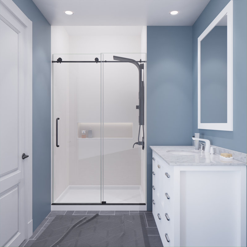 48” W x 76” H Sliding Frameless Shower Door, Black