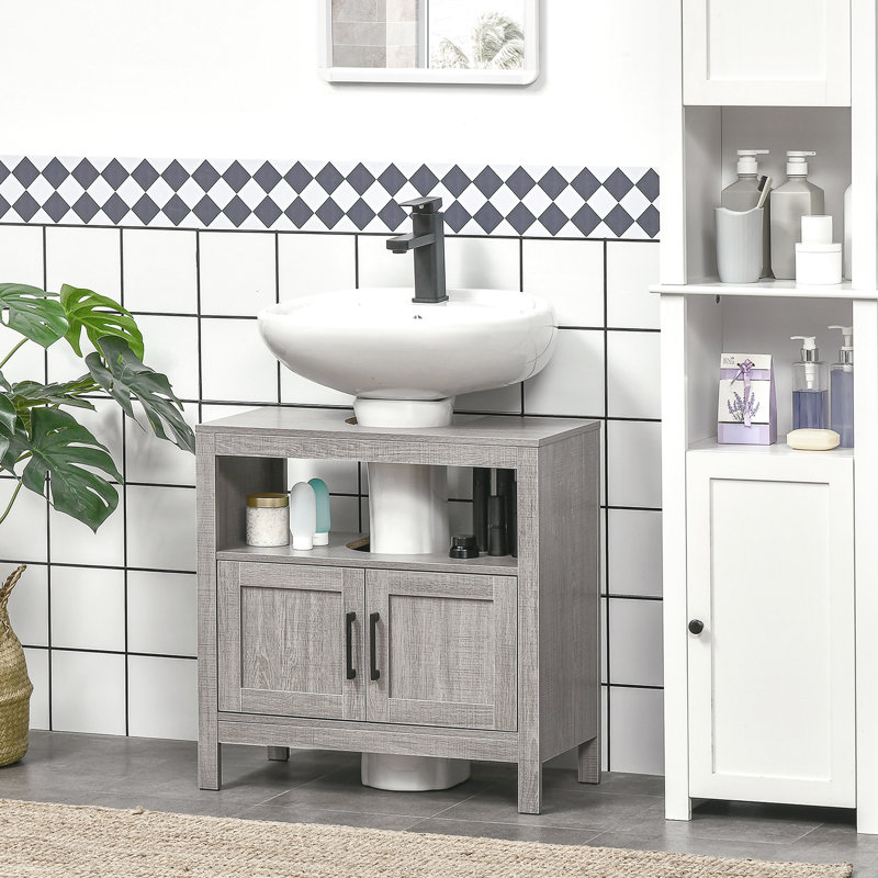 Armoire de rangement grise avec 2 portes et 2 tablettes ouvertes