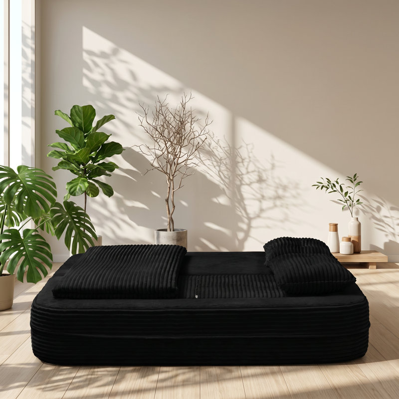 Canapé-lit modulaire en velours côtelé moelleux l 80 po x P 37,4 po x H 36,6 po Heidi, Velours noir