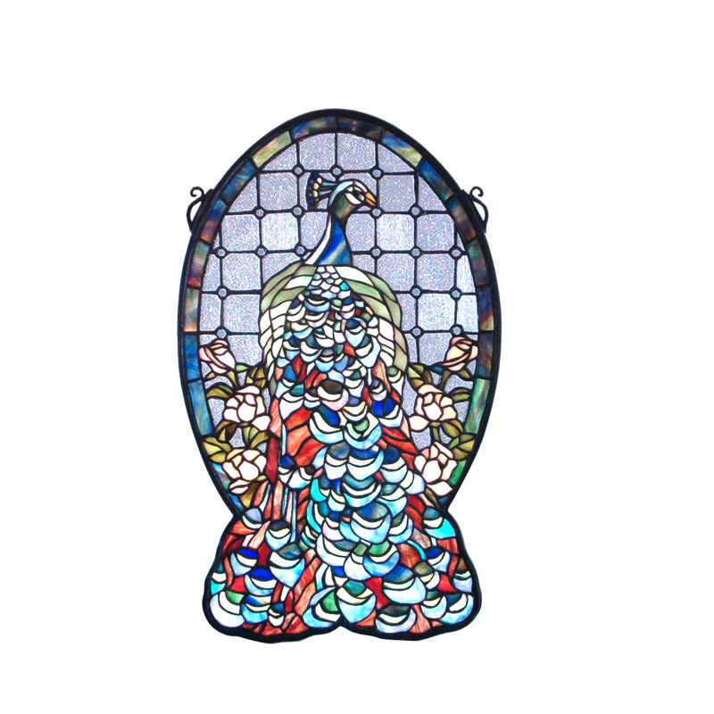 Peacock Profile Stained Glass Window