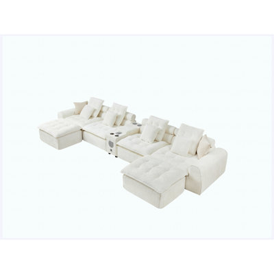 Canapé modulaire en laine d'agneau moelleux blanc de 178,6 po, canapé de coin modulaire surdimensionné en forme de L à assise profonde, nuage moelleux confortable ...