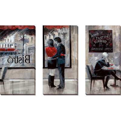 Bistro Romance - Ensemble de 3 peintures sur toile tendue