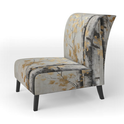 Tree Whispers Of Gray And Gold - Upholstered Scandinavian Slipper Chair, Gray Accent Chair