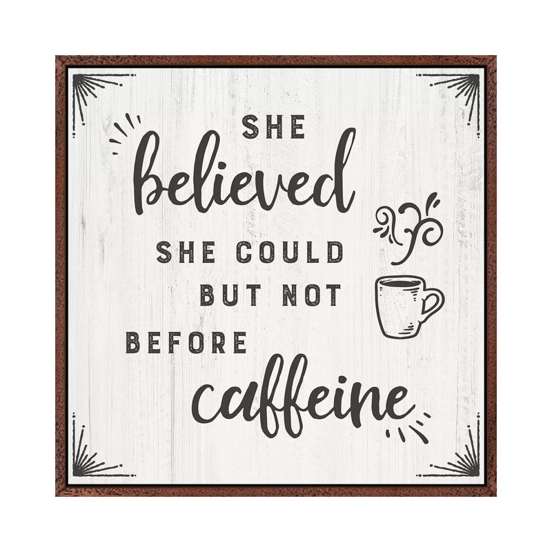 Caffiene - Print on Canvas, 93.98cm H x 93.98cm W x 3.81cm D, Classic Brown Wood Framed