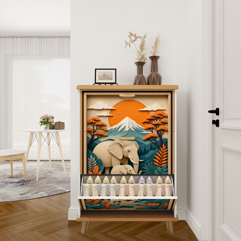 Rangement à chaussures avec 3 tiroirs rabattables pour éléphants Vibrant Forest Mountain