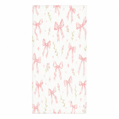 1Pcs Cute Pink Bows Beach Towel, Featuring Adorable Watercolor and Delicate Floral Sprigs on a White Background. Large Microfiber, Perfect for Days, Swimming, Travel.