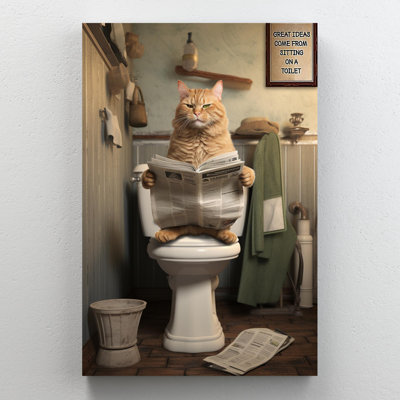 Loranza, chat assis sur une toilette sur toile