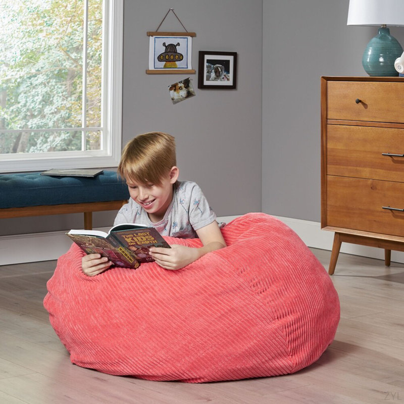 Fauteuil à billes Kenli, Velours côtelé rose