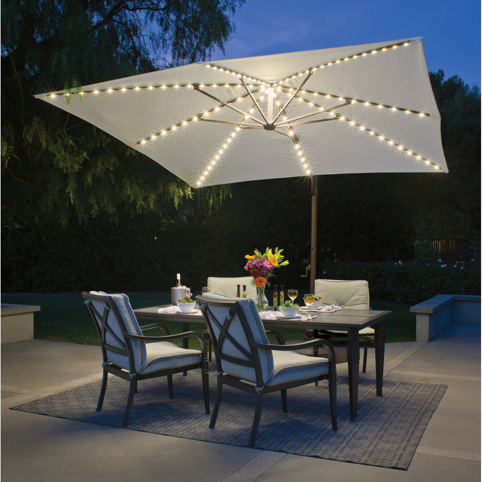 Windell 10' Cantilever Umbrella with Lights, Canvas Natural Sunbrella® Canvas