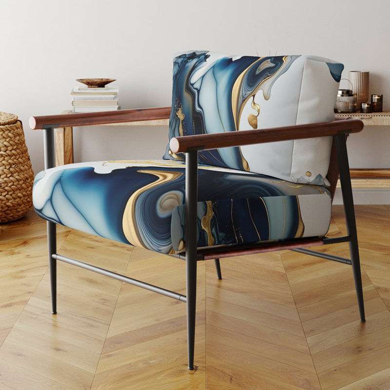 Chaise à accoudoirs abstraite moderne à motif géométrique abstrait en marbre Marble Blue I, Noir