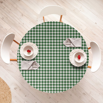 Gracie Oaks Christmas Fitted Round Tablecloth Green White -  D1C20617C0B34A72B69E172626814179