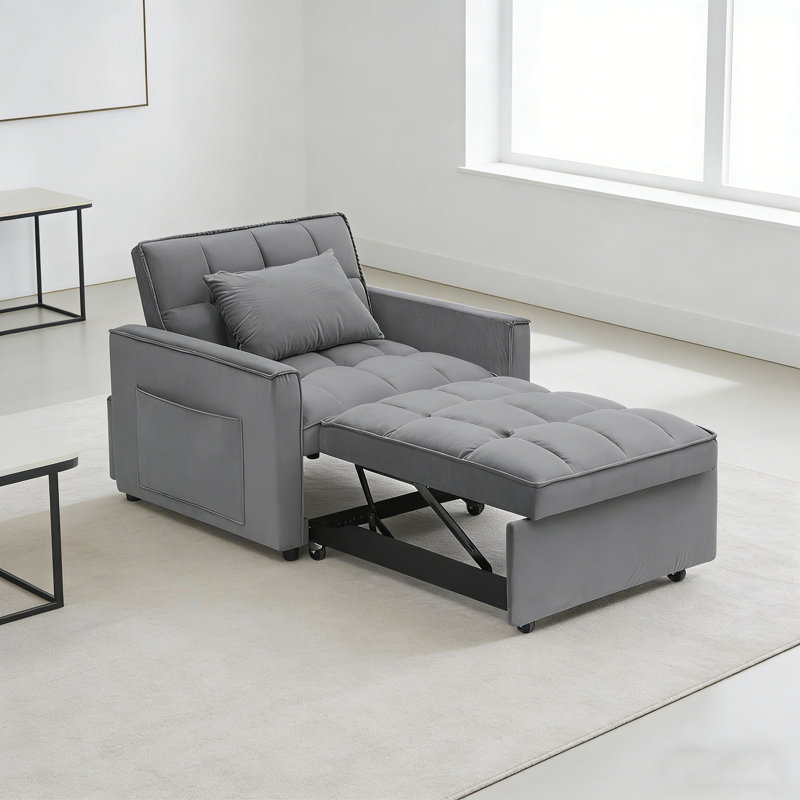 Fauteuil convertible 3-en-1, inclinable simple avec dossier réglable, gris foncé pour les petits espaces, Gris foncé