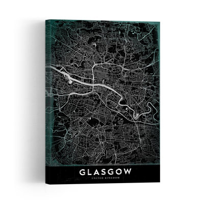 Glasgow Scotland Map Retro Vintage City Wall Art Print 1 Piece Wrapped Canvas Wall Art