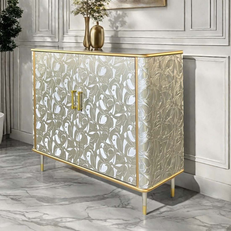 Simple Light Luxury Multi-functional Decor Cabinet, Gold/Champagne silver