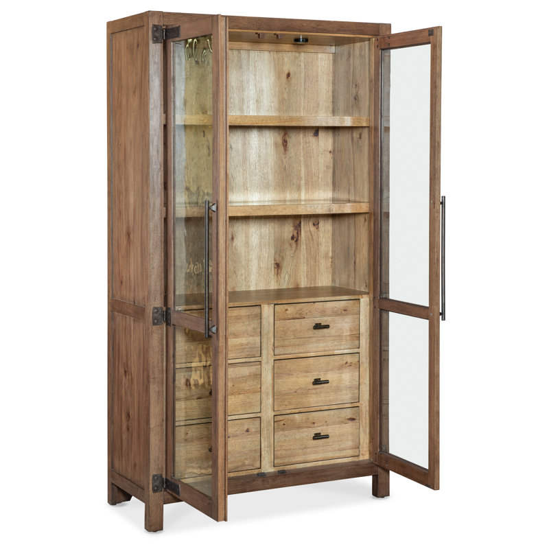 Rustic Lighted Pecky Hickory and White Oak Display Cabinet