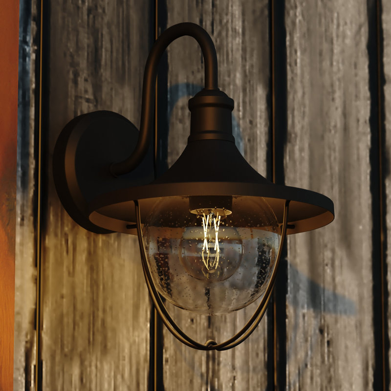 Dunlap 12.5 in. H 1-Light Textured Black Coastal Outdoor Wall Sconce made of Durable Steel, Clear Seeded Glass Shade, LED Compatible, Use for Exterior Porch Patio Front Door or Garage