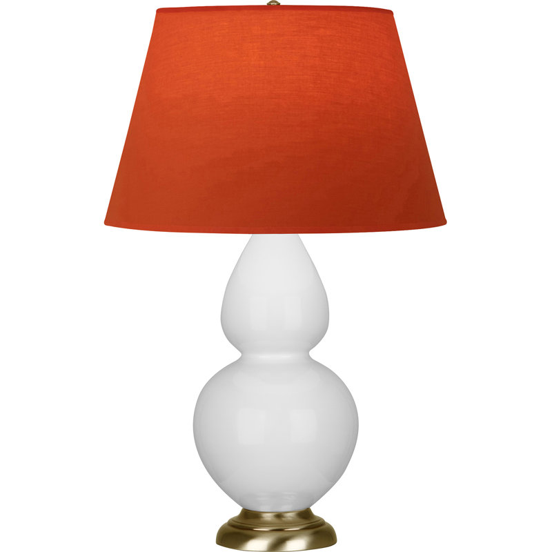 Lampe de table double gourde en céramique, Marguerite émaillée / laiton, Tangerine / doublure taupe, Laiton