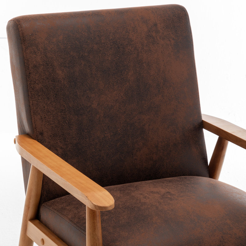 Fauteuil classique de 25,95 po de largeur, style Mid-Century moderne, brun. Accoudoirs en bois massif pour le soutien. Assemblage facile et entretien facile. Cadre coloré. Coussins en mousse confortables. Revêtement en microfibre.