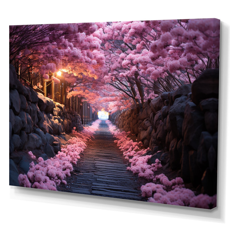 " Pink Tranquil Flowers Twilight " Mixed Media and Color Photography Print, 30" H x 40" W x 1.5" D, Wrapped Canvas