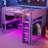 Wood Gaming Loft Bed with Desk, Multi-storage Shelves, LED and a Hanging Clothes Rack-1192254023
