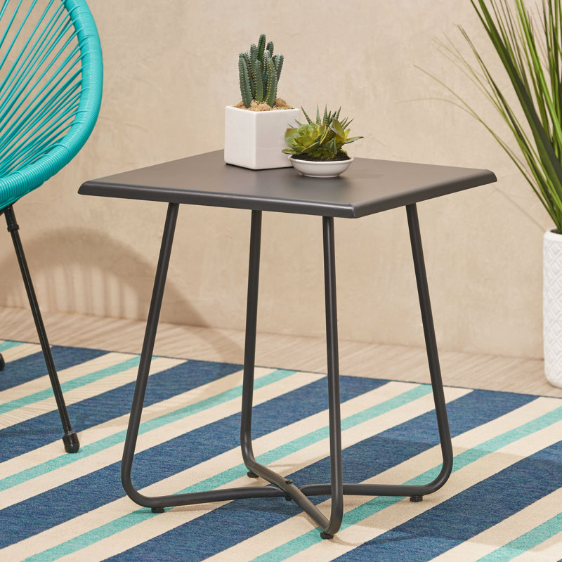 Table d'appoint moderne grise avec une base en acier robuste et des lignes élégantes de style épuré