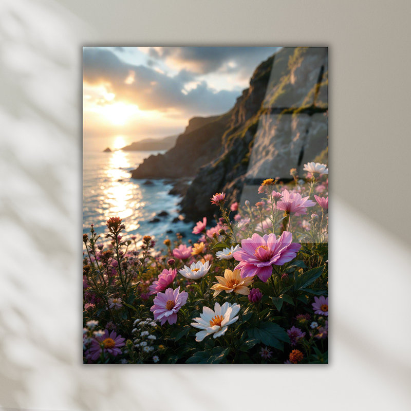 Art mural en verre trempé Coastal Wildflowers, 20" H x 16" W
