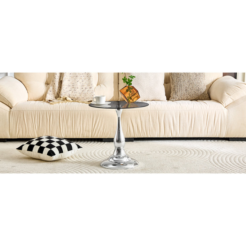 Tables de bout modernes, table ronde en métal et verre compacte pour canapé