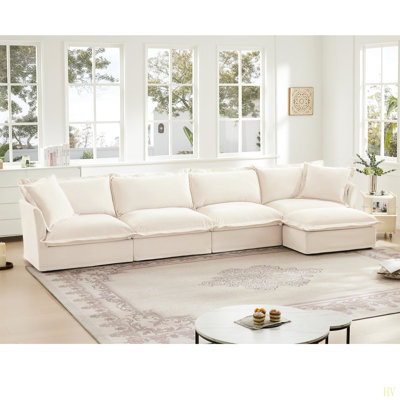 Canapé modulaire en L avec housse en L, canapé-lit en chenille confortable avec repose-pieds convertible et 2 gros coussins, ensemble de canapé moderne surdimensionné à 3 places pour bureau de salon