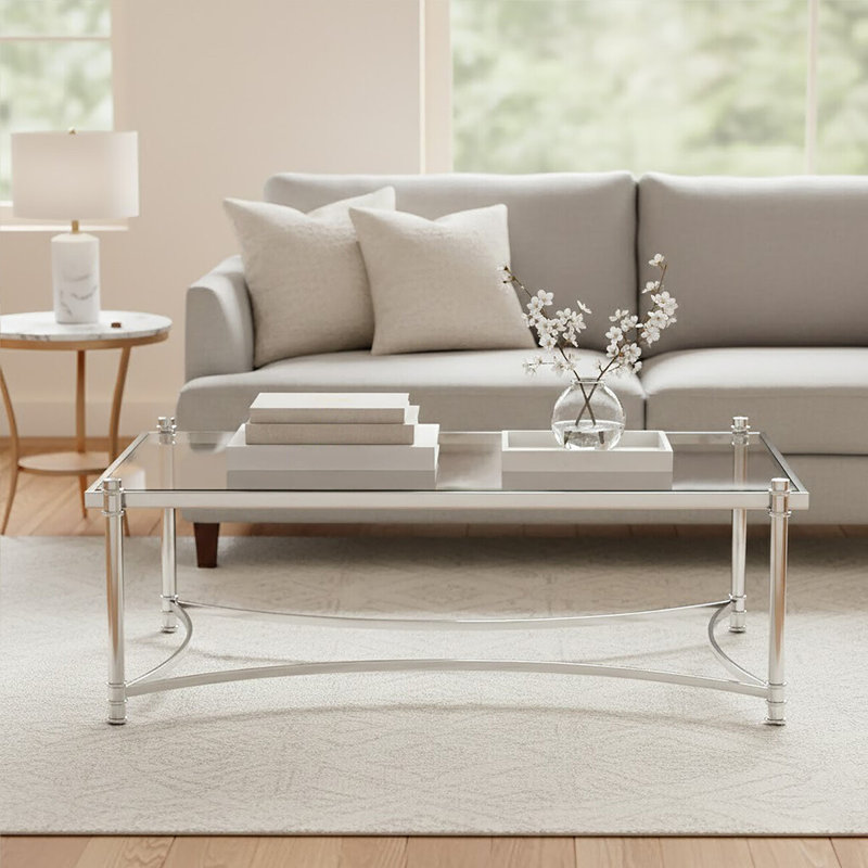 Anahii Four Leg Coffee Table, Clear Top/Silver Base