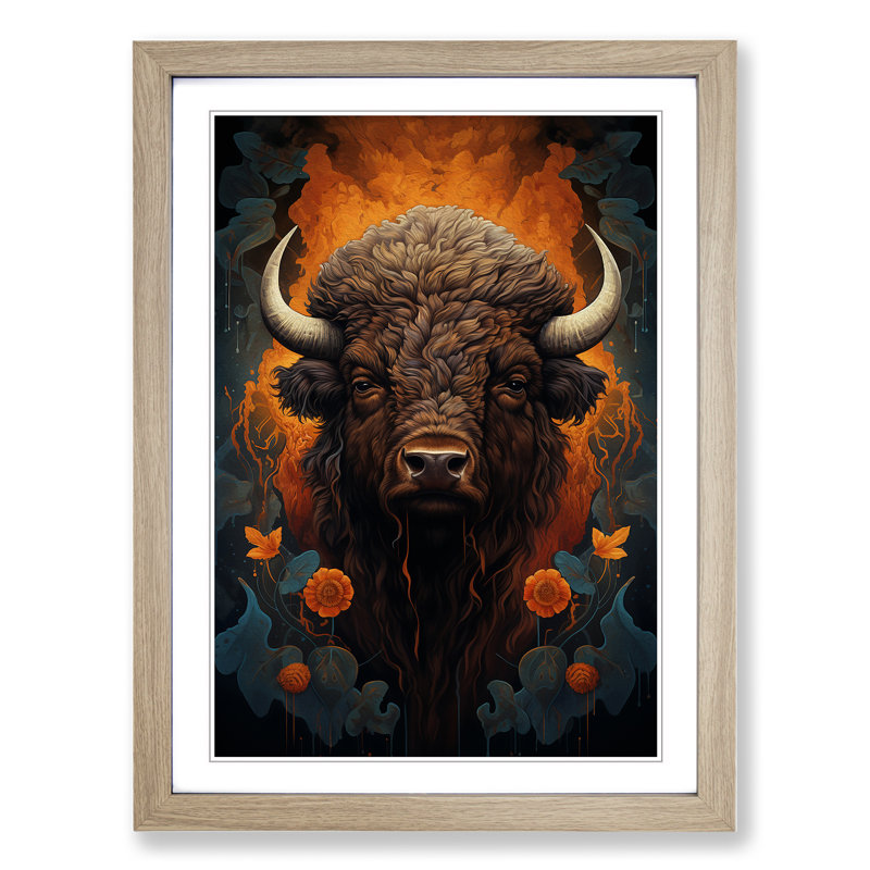 Bison Symbolism Art - Framed Print, Oak Framed, 34cm H x 25cm W x 2cm D