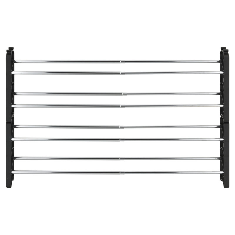 Black and Silver 4-Tier Expandable Stackable Shoe Rack