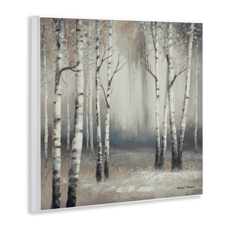 Misty Birch Tree Forest Mute Landscape - Image