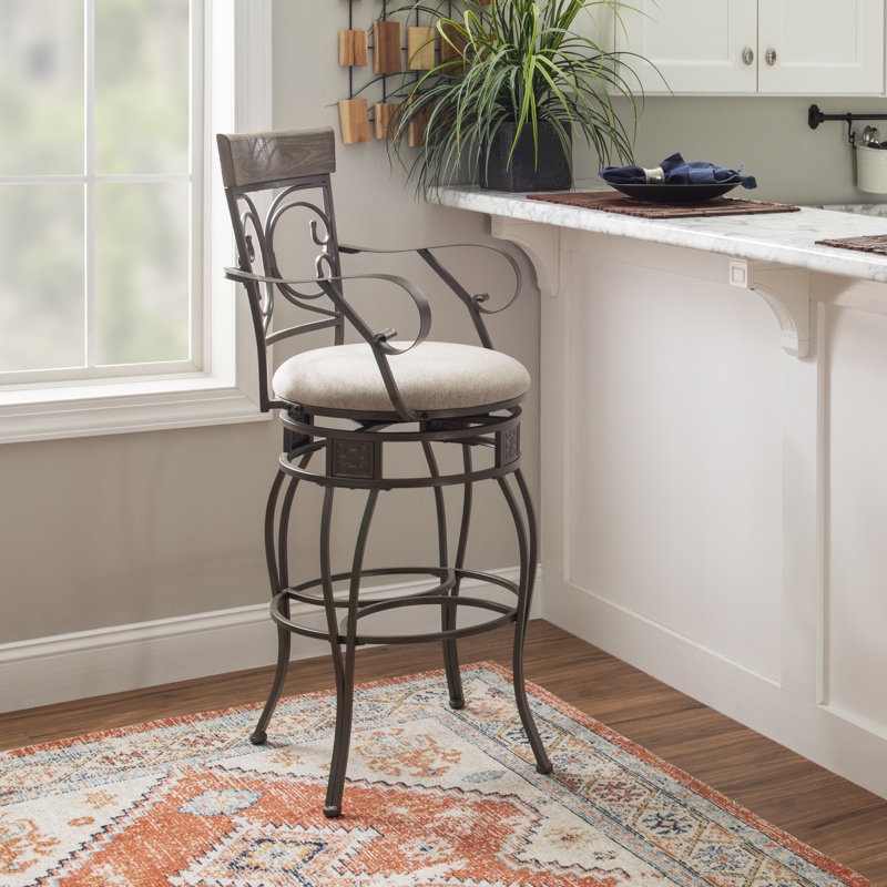 Lowry Swivel Upholstered Counter Stool with Metal Frame, Bar Stool (30.5” Seat Height), Pewter