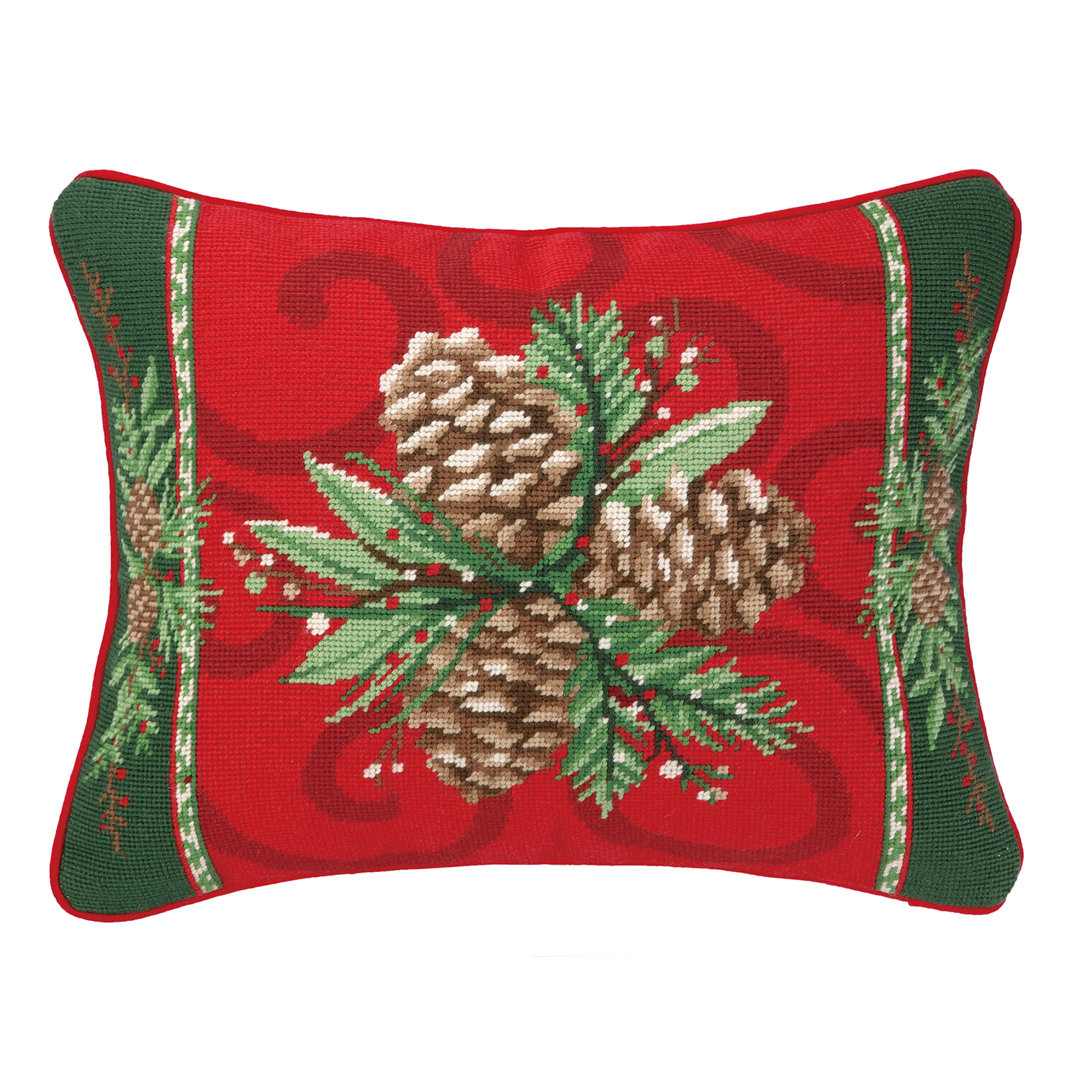 Christmas Bayberry Pine Needlepoint Lumbar Pillow Peking Handicraft