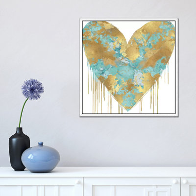 Big Hearted Aqua And Gold by Lindsay Rodgers - Print on Canvas