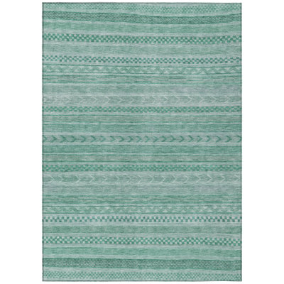 Luthyra Turquoise Washable Indoor-Outdoor Rug - LOOMLAN