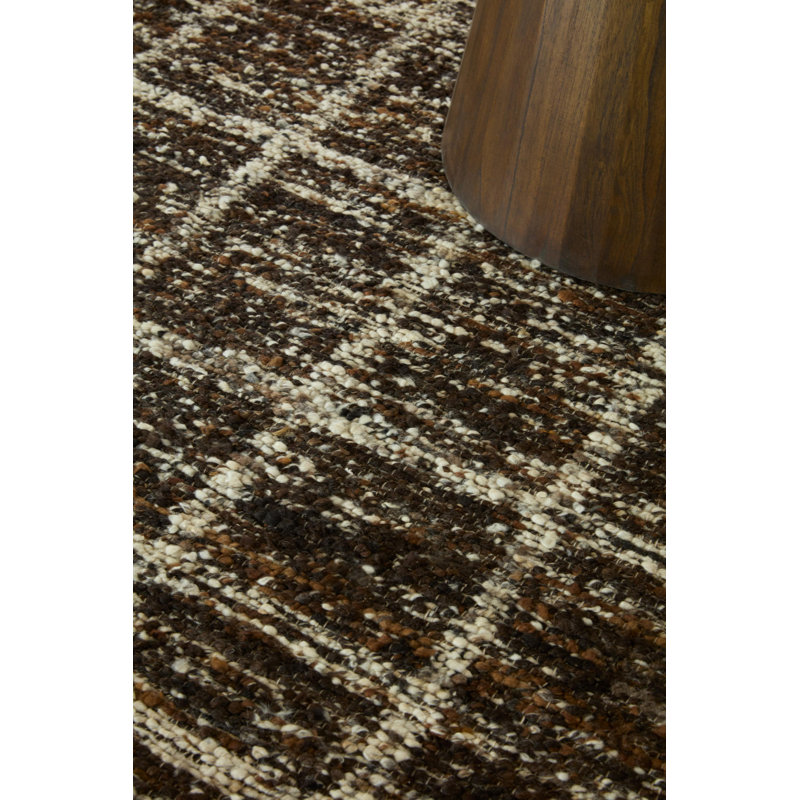 Wool Geometric Area Rug in Brown, Rectangle 4'7" x 6'7"