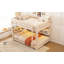 Lit superposé double XL avec étagères intégrées, éclairage aux couleurs changeantes et panneau perforé, beige-1439661679