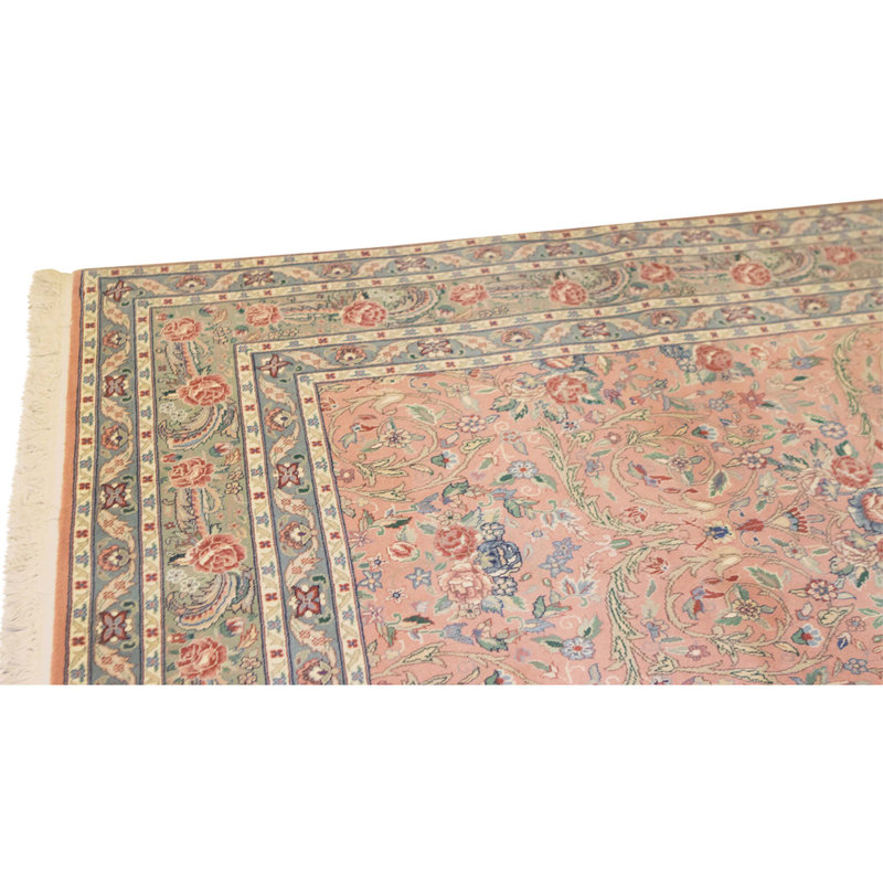 Tapis rose et vert noué à la main de haute qualité