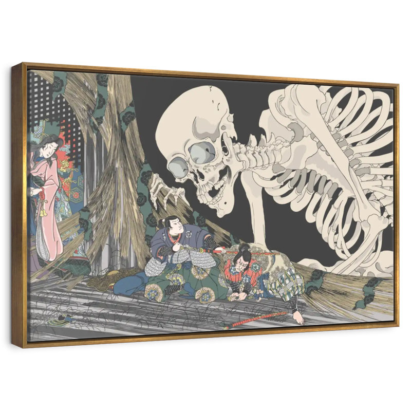 Squelette japonais, 46 po x 31 po, Cadre flottant doré