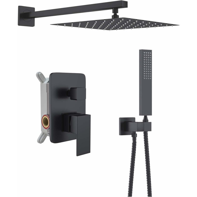 Système de douche complet avec valve brute, Noir mat