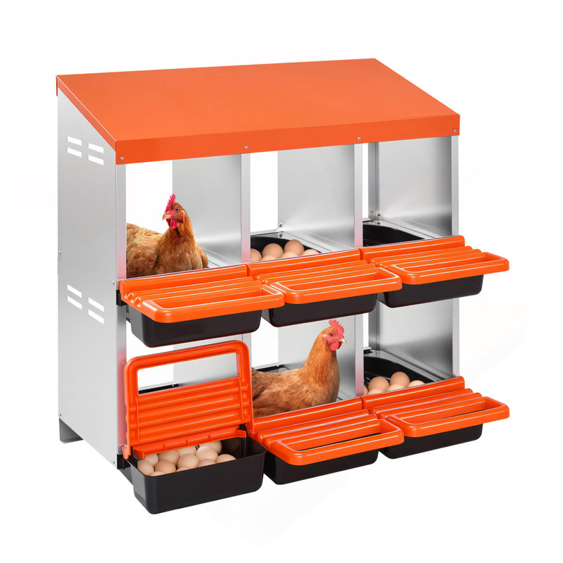 2 boîtes de nidification de poulet à 2 niveaux, 6 compartiments, boîtes de ponte en métal avec couvercles de protection, boîte de nidification, facile à assembler, idéal pour les poules, les canards, les poulets et autres volailles