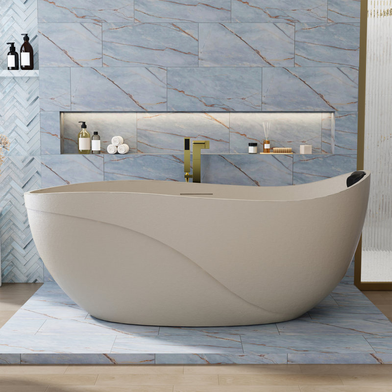 Baignoire de trempage autoportante 67 po. X 31,5 po avec texture de roche., Sandstone White
